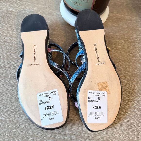 NWT Marion Parke Toscana Harvey Python Snakeskin Indigo Strappy Size 37 / 6.5 - Picture 6 of 7